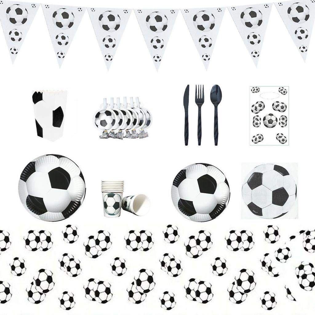 White Football Party Supplies: Disposable Tableware Set with Plates, Cups, and Napkins for Boys' Birthday