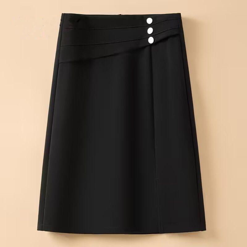 New Spring and Summer Women's Solid High Waist Loose Zipper Button Bag Hip A-Line Fashion Casual All Match Commuter Skirt