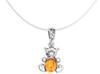 Short Silver Women' Necklace with Teddy Bear, Oxidized Teddy Bear with Amber 42
