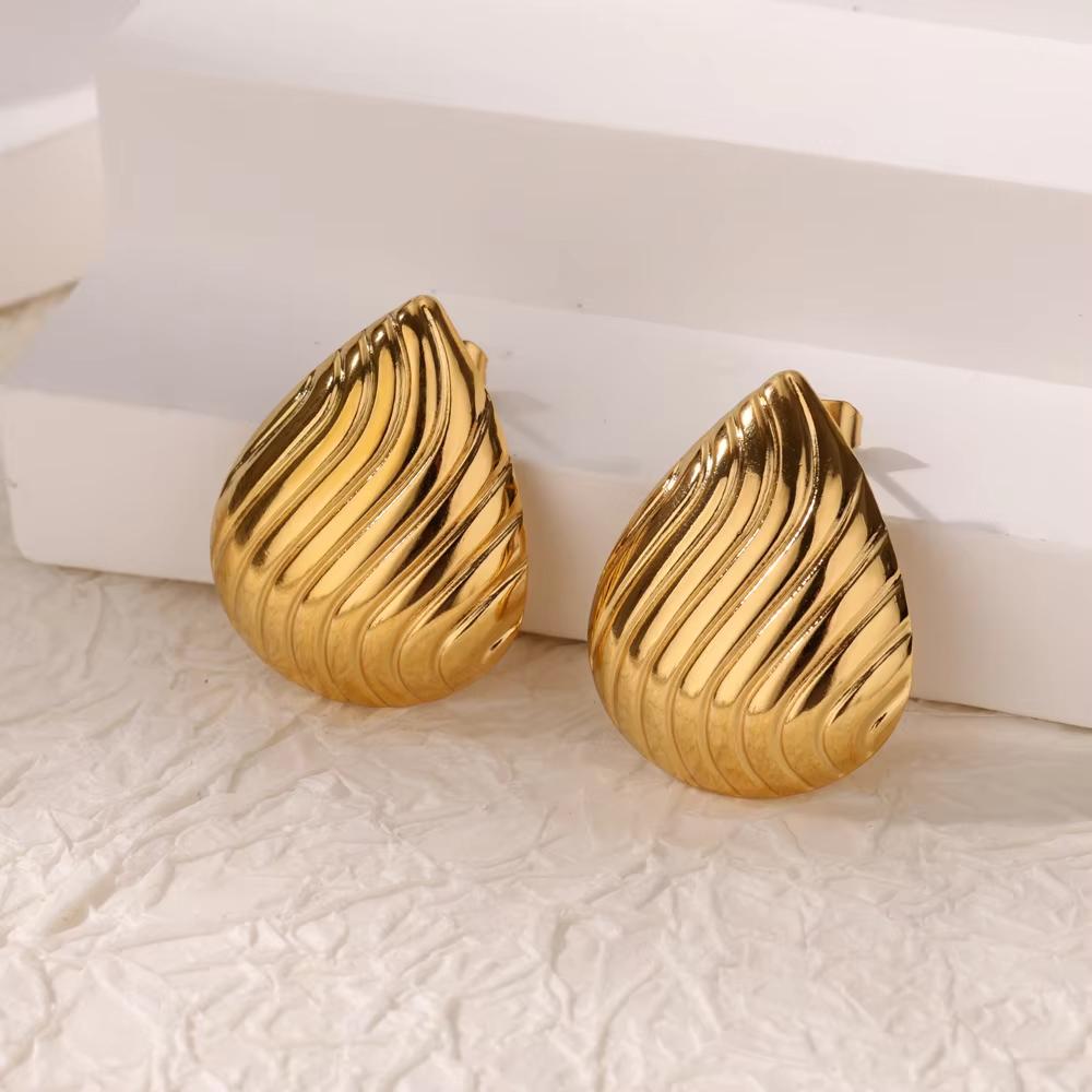 Gold Color Glossy Chunky Waterdrop Dangle Earrings For Women Stainless Steel Heart Bow Ear Piercing Jewelry Birthday Cute Gifts