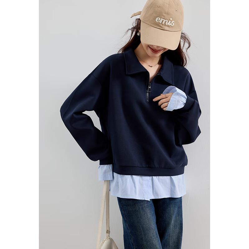 VICTORIA&VERA Women's Fall Faux Two-Piece Layered Sweatshirt