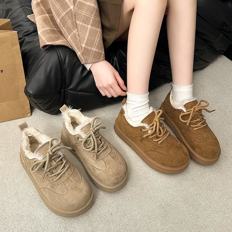 Women's Fur One Thick Bottom Heightening Winter Lightweight Padded Warm Snow Boots Non-slip Wear Leisure Sports Shoes Fur Cotton Shoes