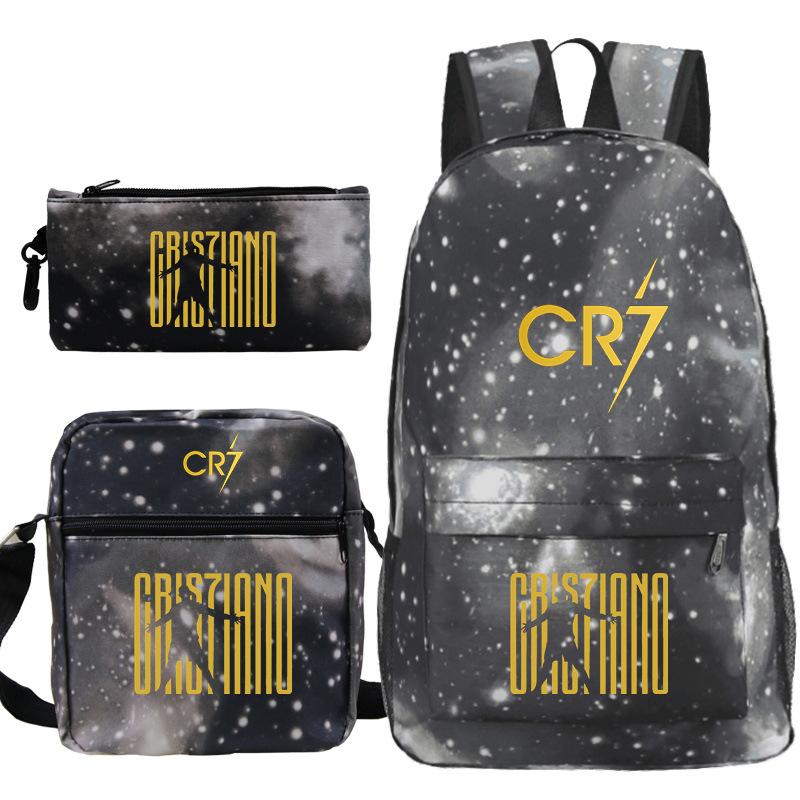 Football star Ronaldo Cr7 peripheral printing schoolbag pencil bag shoulder bag backpack three-piece set