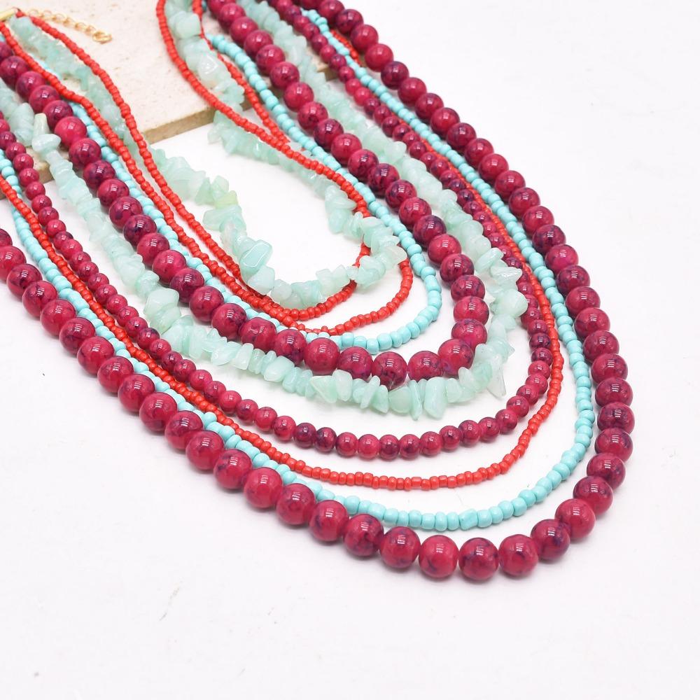 Colorful Gravel Layer Baroque Necklace Bohemia Style Beads Chains Necklace  Jewelry