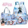 4 Pièces/ensemble Anime Demon Slayer Sac à Dos Imprimé Sac à Main Trousse à Crayons avec Bouteille d'Eau 750ml pour Adolescent Garçon Fille Grande Capacité Sac d'École Imperméable