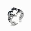 Adjustable Open Ring With Hollow Heart Rose Design Sterling Vintage Style Unisex Fashion Jewelry