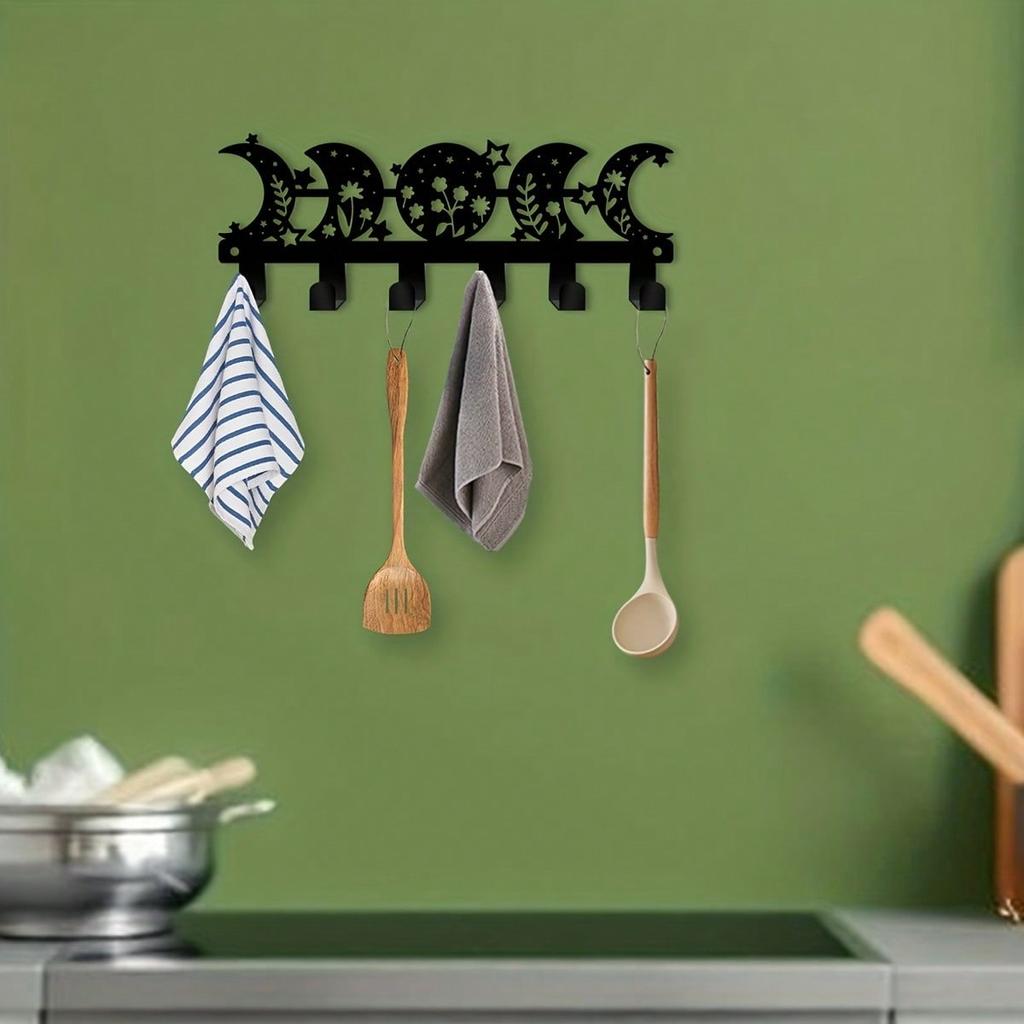 Black Crescent Moon Metal Wall Hook Space Saving Hanging Decor Bohemian Style Minimalist Wall Mounted Storage Home Decor