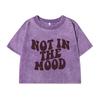 Women'S Cotton Crop Tops Distressed Regular Fit Washed T-Shirts In Bad Mood Printing Short Sleeve Female Clothes