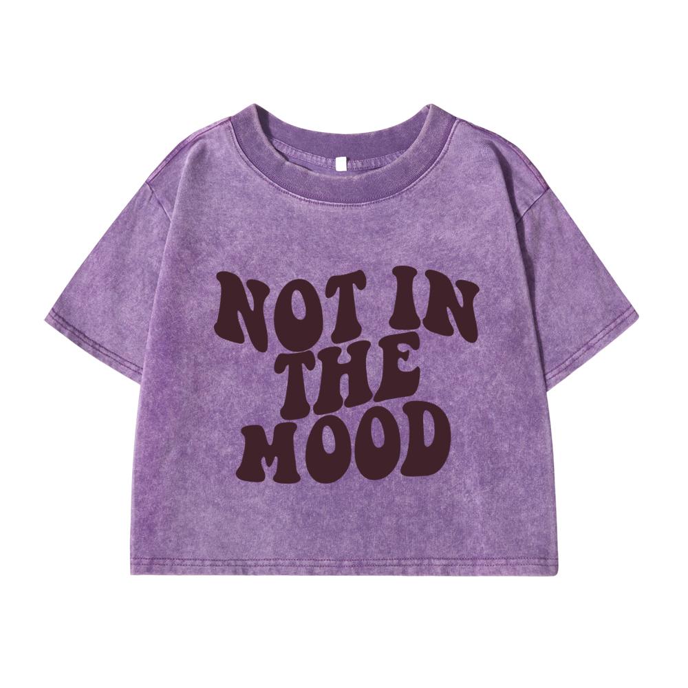 Women'S Cotton Crop Tops Distressed Regular Fit Washed T-Shirts In Bad Mood Printing Short Sleeve Female Clothes