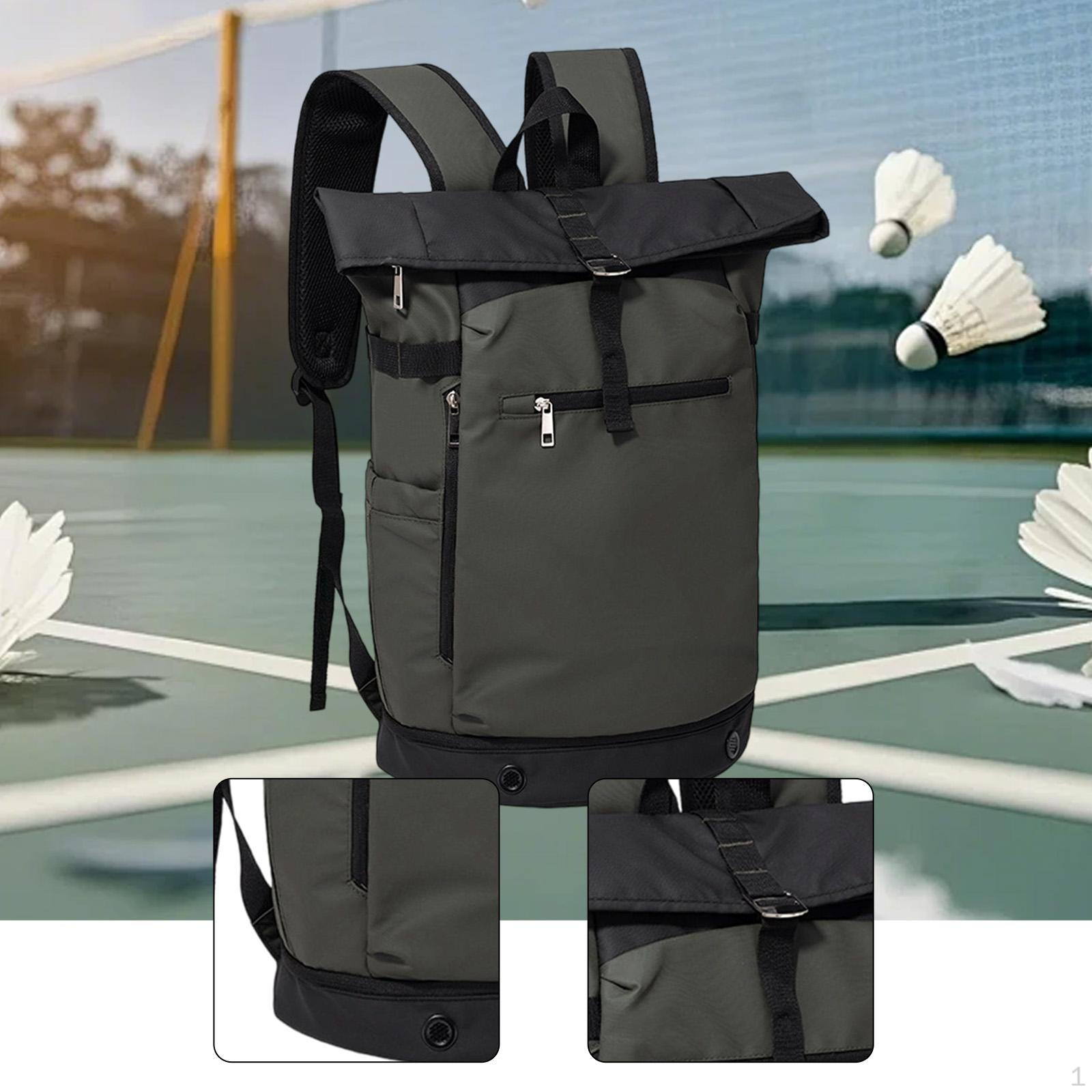 

Roll Top Backpack Tennis Capacity Adjustable 20-35L Fashionable Badminton Racquet Bag Dark Green