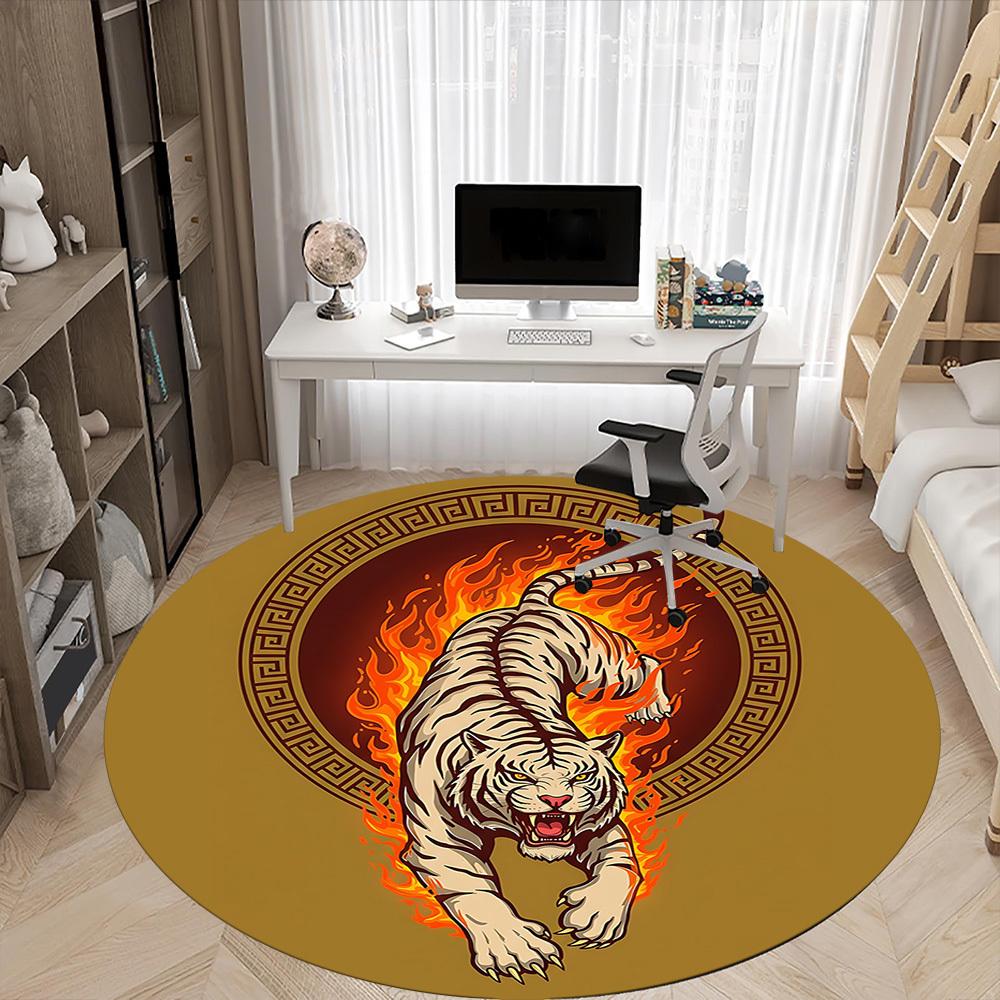 1pc Flaming Tiger Circle Office Round Area Rug, Under Office Chairs Bedroom Living Room Home Decor, Room Deco, Available in Various Sizes