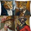 European Vintage Cheetah Gothic Animals Portrait Cushion Covers Flower Tiger Sofa Pillowcase