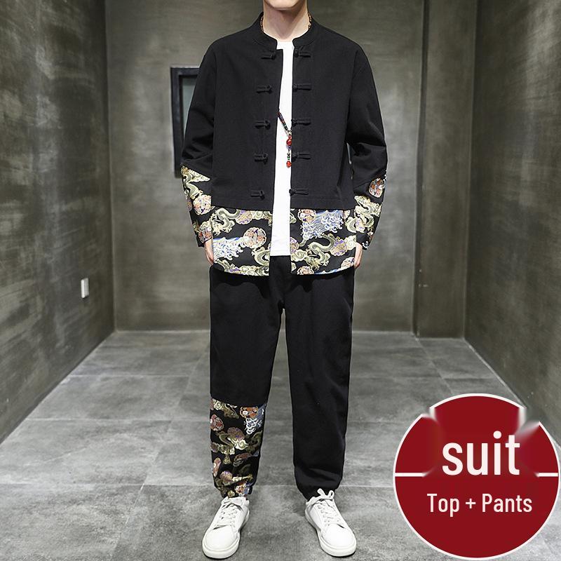 Spring and Autumn Chinese Hanfu Set: Men's Daoist Robe, Zhongshan and Tang Suit Inspired Outerwear