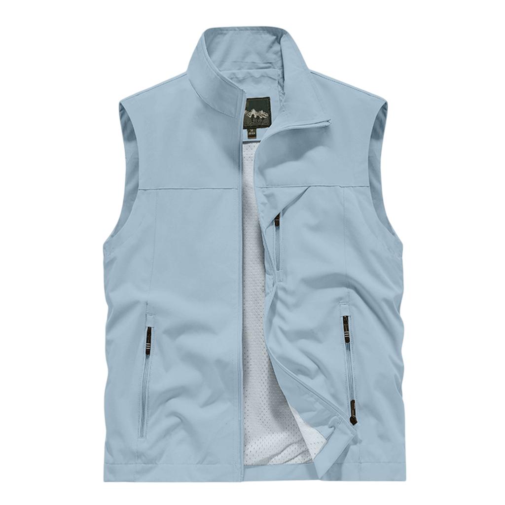 Men's Summer Multi-Functional Pocket Fishing And Hiking Vest: Lightweight Sleeveless Stand-Up Collar Jacket