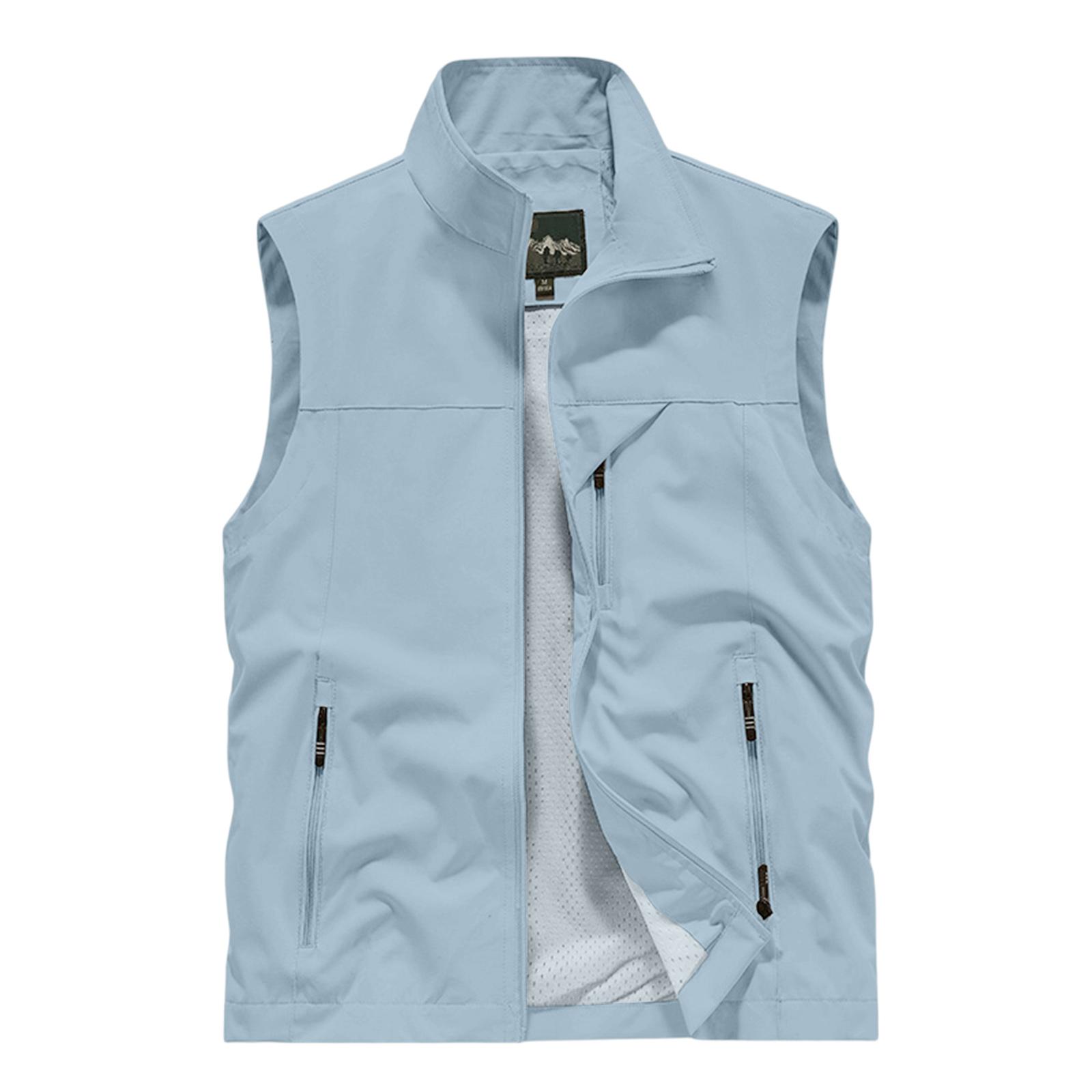 Men s Lightweight Sleeveless Vest Multi Pocket Outdoor Fishing Hiking Utility Jacket Stand Collar Zipper Front Vest S