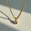 Delicate Multicolour Oval CZ Natural Stone Pendant Necklace for Women Stainless Steel Cuban Chain Necklace Fashion Jewelry Gift