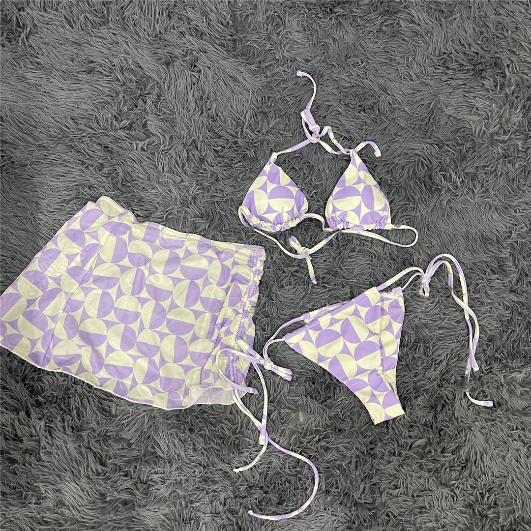 

Бразильское бикини с принтом на бретельках, женские купальники, женский купальник, комплект бикини из трех частей, купальный костюм для плавания L фиолетовый