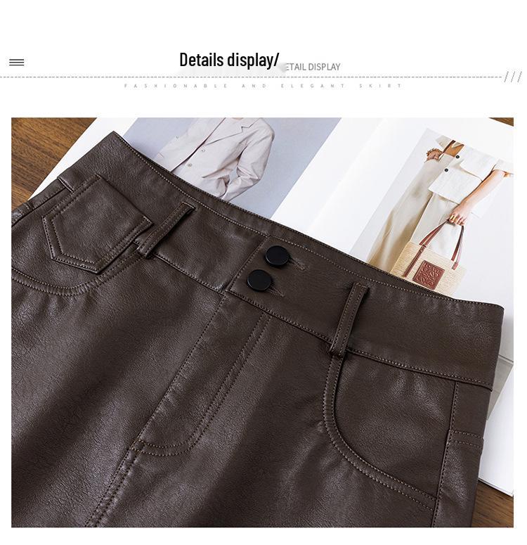 Dámská kožená midi sukně s vysokým pasem, přiléhavá k tělu - Zeštíhlující design z ovčí kůže s rozparkem.