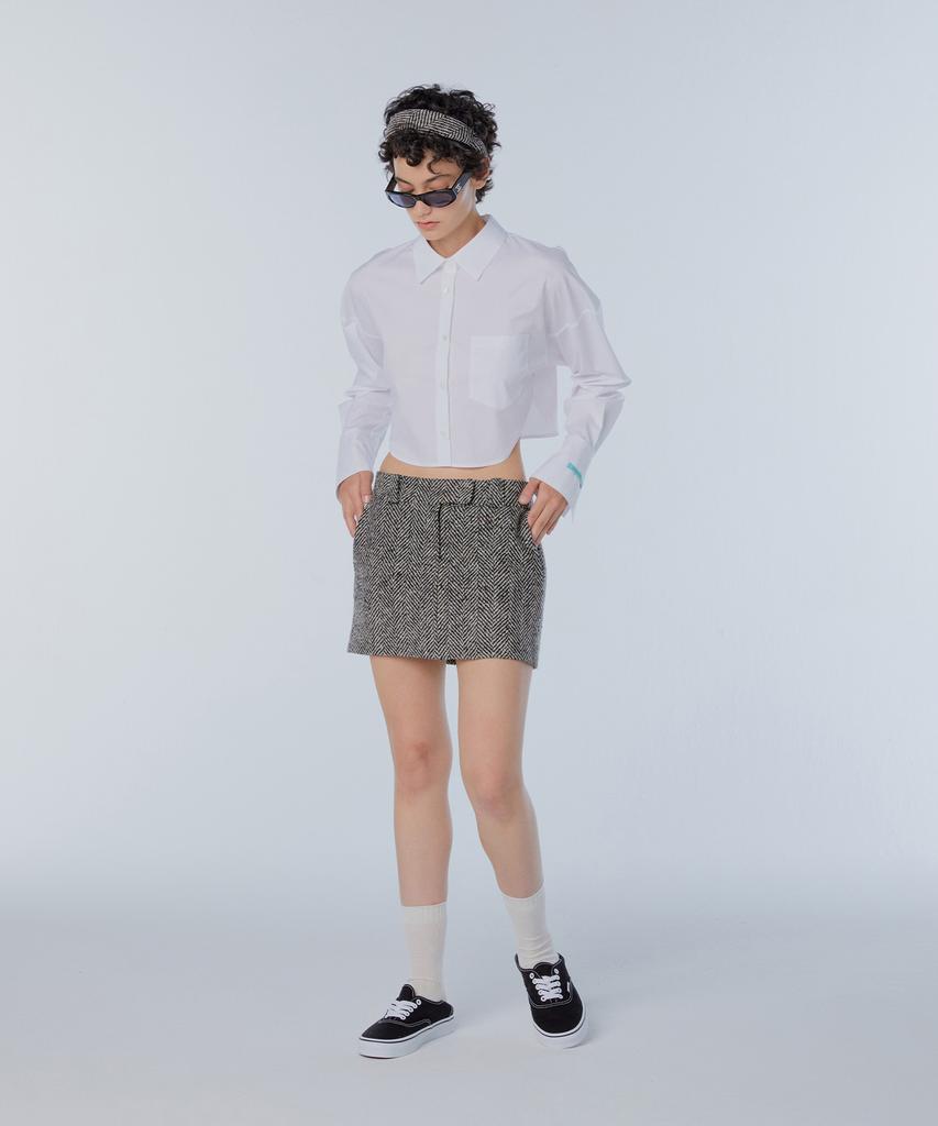 INSTANTFUNK Wool Mini Skirt - Black Herringbone