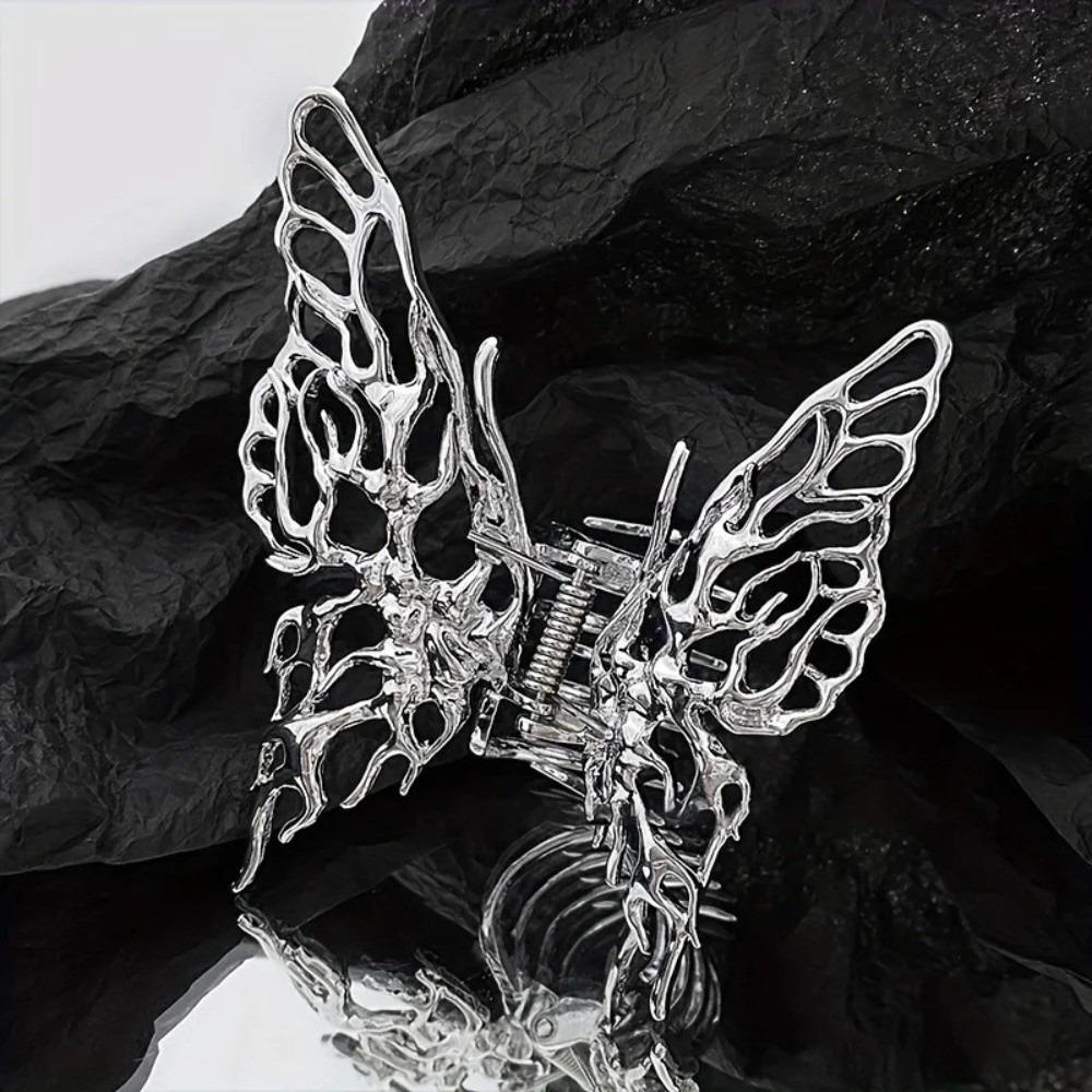 Vintage Butterfly Hair Clips Black/Sliver Metal Geometric Hair Barrettes Cross Design Elegant Large Hair Claw Clips