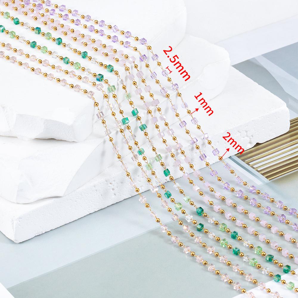 1Meter Stainless Steel Chain Boho Colorful Cube Square Crystal Beads Chain for DIY Necklaces Bracelets Holiday Jewelry Making