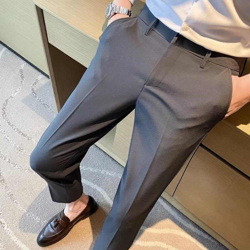 Men's Slim-Fit Striped Nine-Point Trousers - Casual Spring/Summer Business Attire