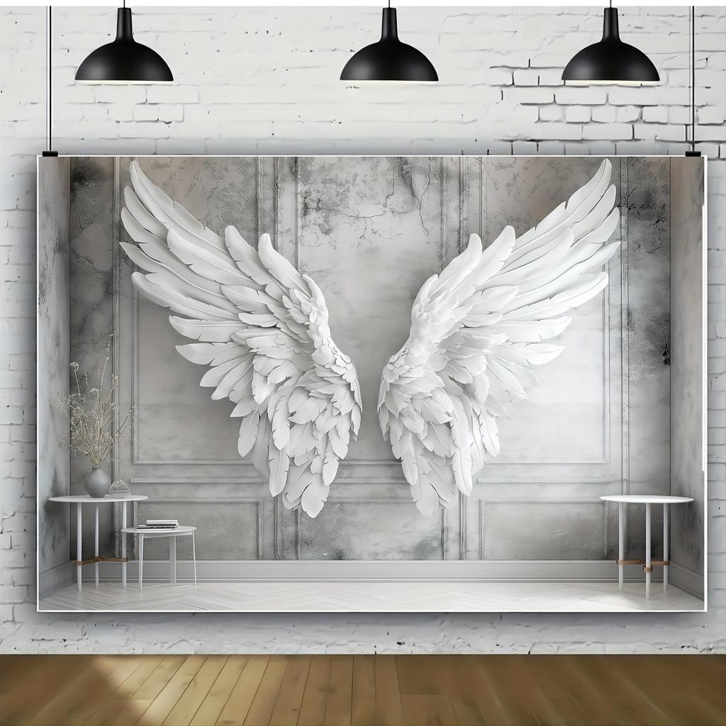 1 2D Banner Multi-functional White Feather Angel Wing Background Cloth - Perfect for Photography and Holiday Parties