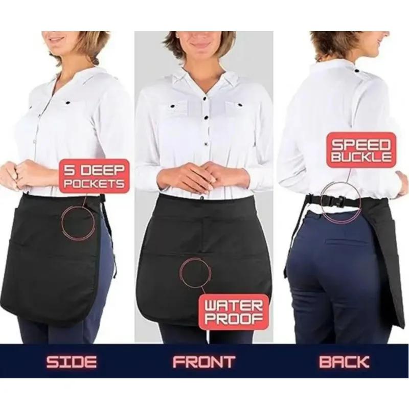 56*40cm Hair Stylist Half Apron with Adjustable 5 Pockets Belt Waterproof Professional Barbers Hairdresser Tools Storage Apron