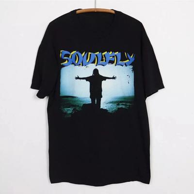 Men's Tee Vintage 1998 Soulfly Cotton Black Unisex T-shirt  Reprint Short Sleeve Men Women Crew Neck Cotton Streetwear