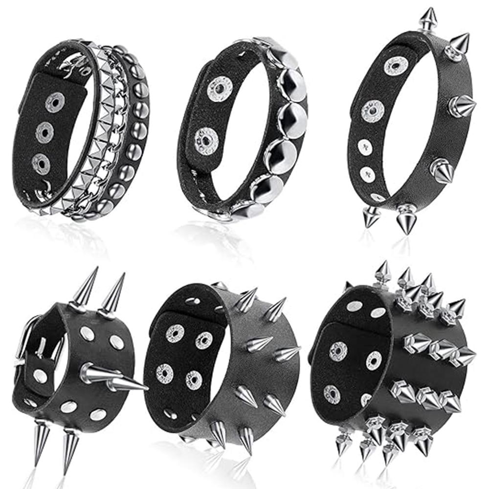 

6-Piece Punk Hip-Hop Bracelet Set, Men S And Women S Gothic Clothing Accessories, Rock Pu Leather Bracelet, Rivet Bracelet