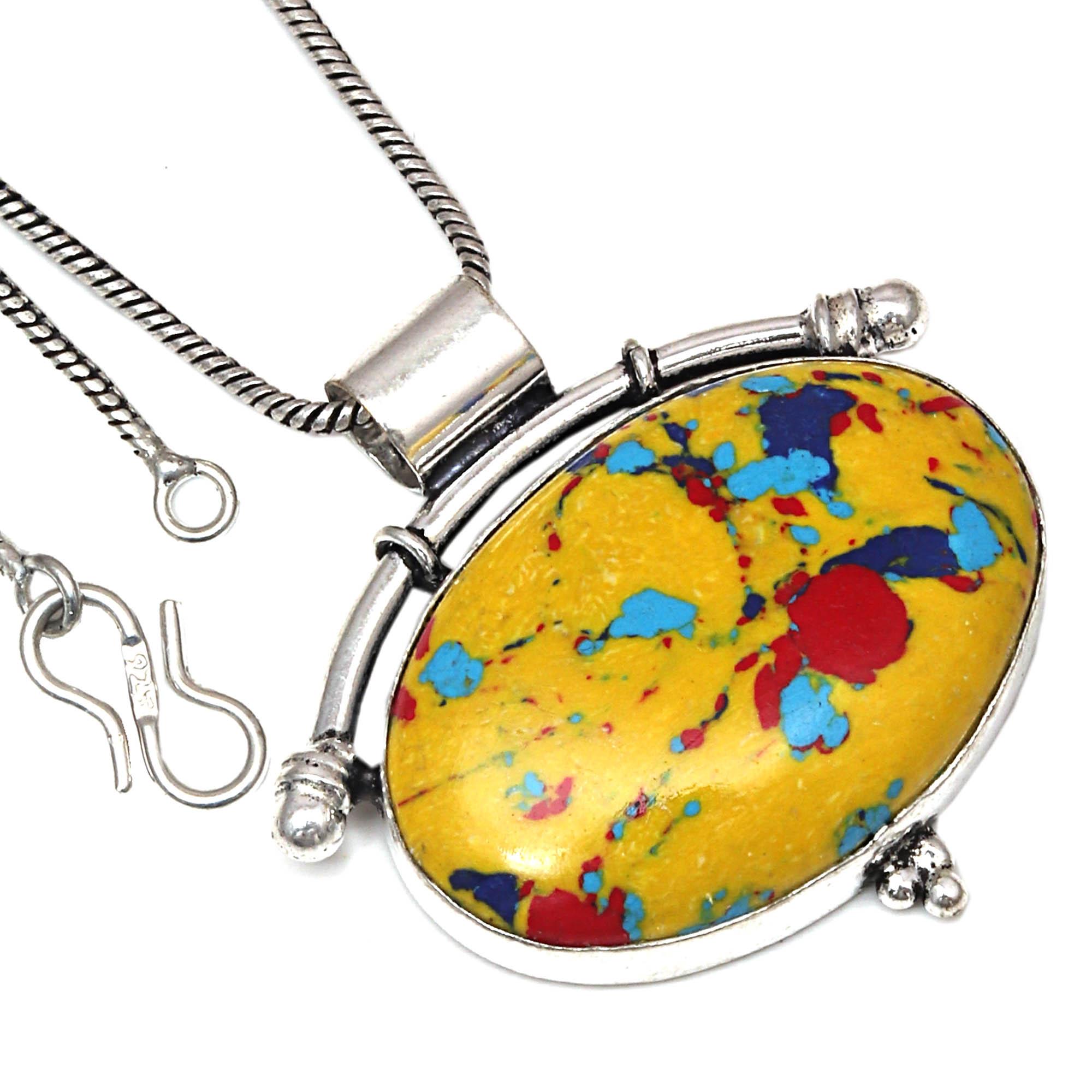 

Pendant Mosaic Jasper Gemstone Handmade Gift For Her Silver Jewelry 1.5