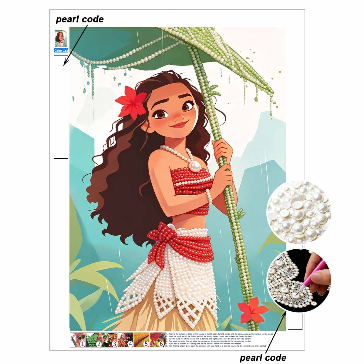 Disney Moana Pearl Art Iconic Tropical Attire 5D Diy Pearl Embroidery Mosaic Cross Stitch Kit For Home Decor