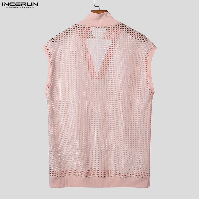INCERUN Herren V-Ausschnitt Ärmellos Netz Durchsichtig Hohl Gurtband Tanktops