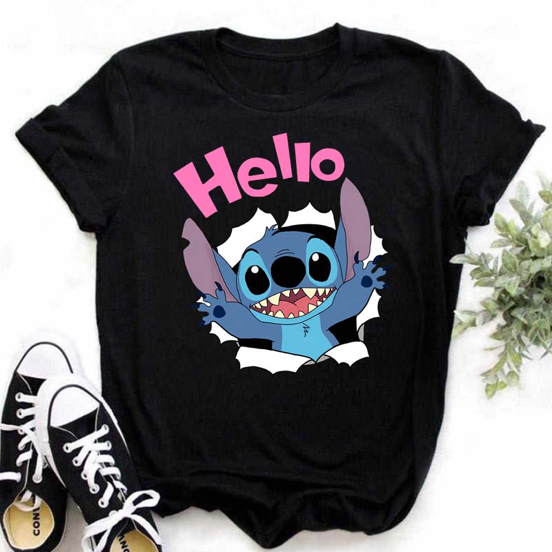 Disney Lilo Stitch Cute Cartoon Print Women T-Shirt Summer Streetwear Short Sleeve T Shirt Fashion Casual Female Clothes Tops