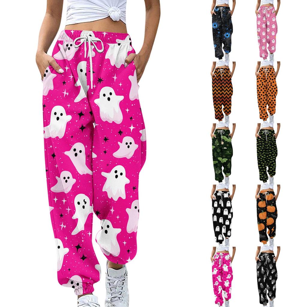 Dětské sportovní Halloweenské tištěné gradientní kalhoty s kapsami na stahovací šňůrku