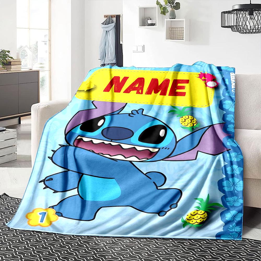 Custom Name Lilo & Stitch Floral Adventure blanket for Couch & Bed, Plush Cozy Fuzzy Blanket Super Soft & Warm Blankets for Fall and Winter. 0908407