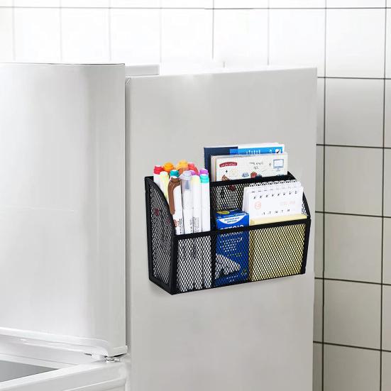 Magnetic Pen Holder 3 Compartments Heavy Duty Metal Fridge Whiteboard School Office Supplies Stationery Storage Organizer Rack