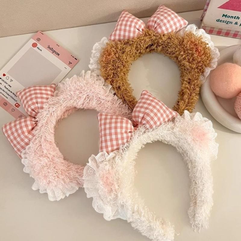 Cute Plush Headbands For Women Bear Hairbands Girls Makeup Headband Wash Face Head Band Non-Slip Flower Hair Hoop Headwear