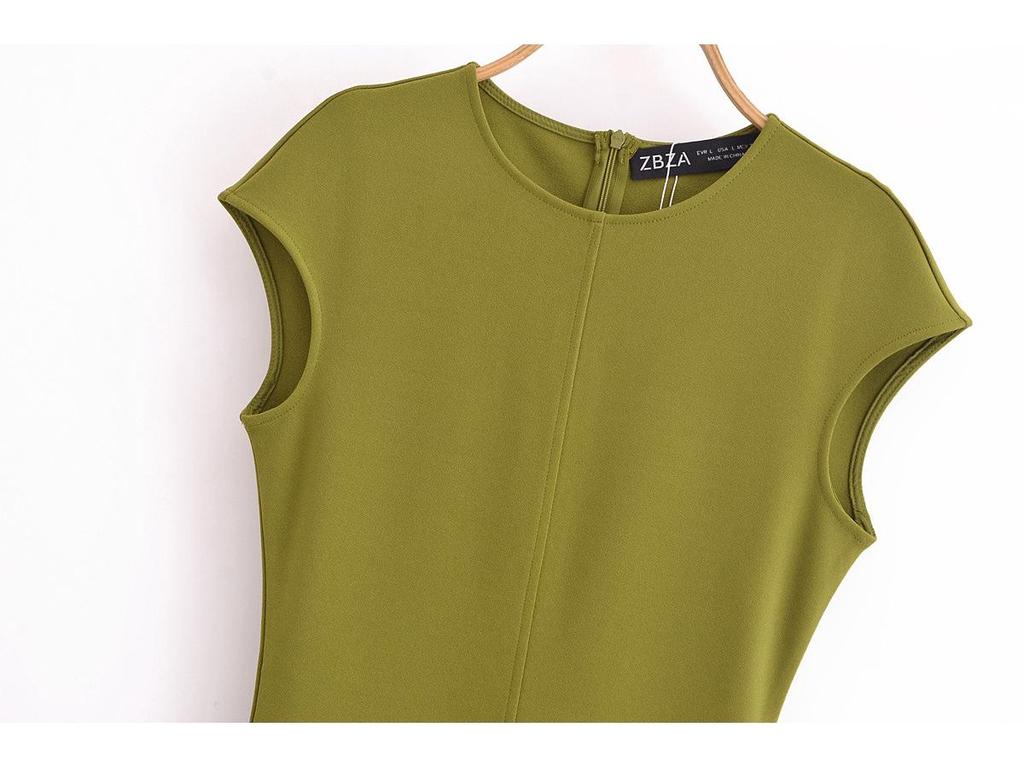 2025 Frühling Damen Europäischer & Amerikanischer Stil Krepp Slim Fit Rundhals Kurzarm Midi-Kleid