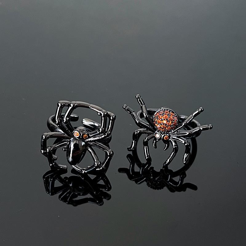 Gothic Fashion Zircon Rings For Women Girls Crystal Black Spider Open Ring Hip Hop Punk Irregular Animal Finger Jewelry Halloween Gift
