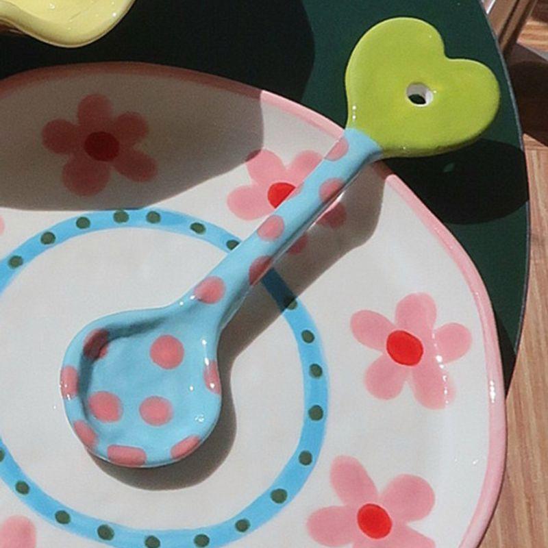 Deulkkot Ceramic Blue Green Heart Spoon