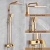 Tuqiu Luxury Gold Bathroom Shower Faucet Set Brass Bathtub Faucet  With Square Rainfall Shower Head  Wall Mounted