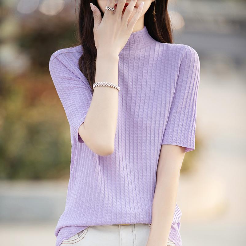 Women Knit T-shirt MODERN NEW SAGA Summer Knitted Shirt Short Sleeve Tees Spring Knit Pullover Knit Tops