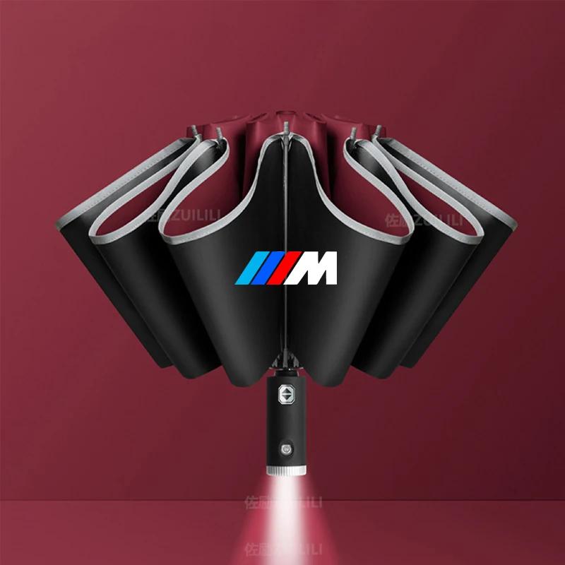 Umbrelă LED pentru Mașină cu Pliere Automată, Rezistentă la Vânt, Protecție Solară pentru BMW M Power M3 X1 X3 X5 E36 E39 E46 E60 E90 F10 F20 F30 G20 G30