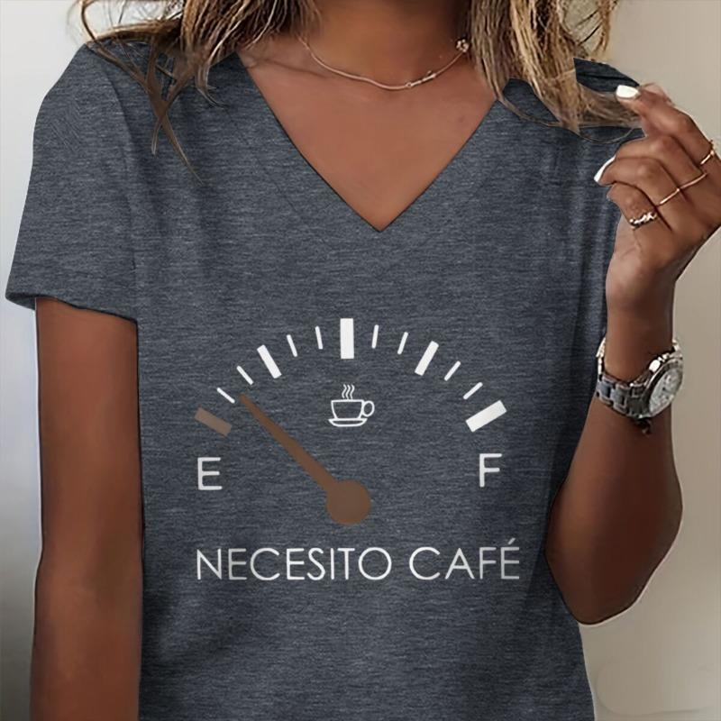 I Need Coffee Women T-Shirt Short Sleeve V-neck Creative T Shirts Funny Casual Coffee Lover T-shirt