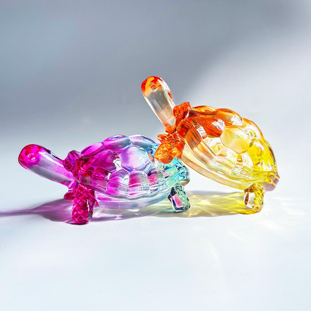 Lucky turtle ornament, crystal glass magical turtle statue light-catcher, Christmas gift mysterious power home office decoration