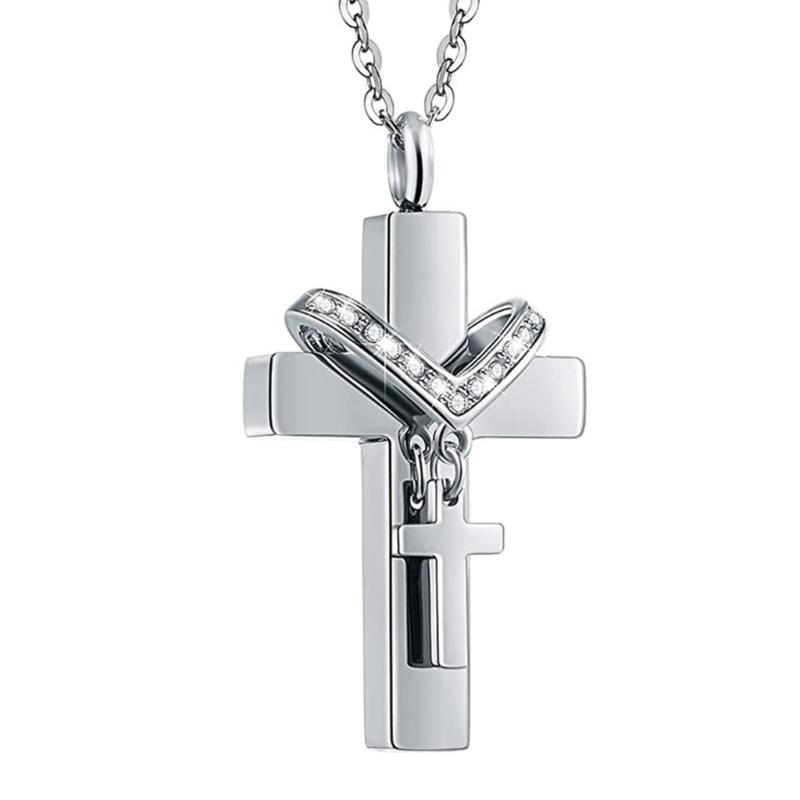 

Stainless Steels Double Crossed Urn Pendant for Pet Remembrances with Easy Open Easily Seal for Lost of Dog Cats