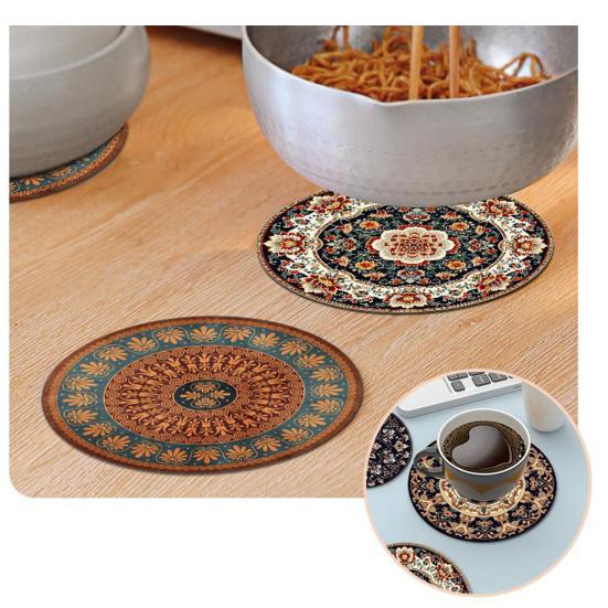 Bohemian Heat Resistant Placemats for Table Stain-Resistant Round Rubber Coasters Vintage Kitchen Dining Mats for Hot
