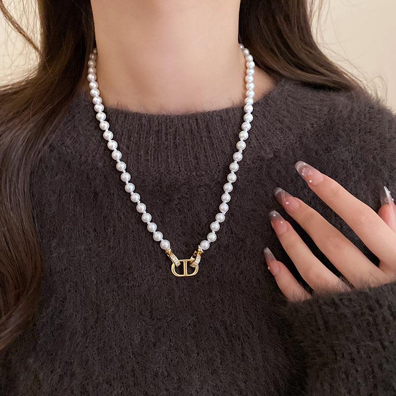 Bead White Pearl Necklace French Retro Elegant Temperament Double Layer Sweater Chain Fashion Temperament High Sense Necklace