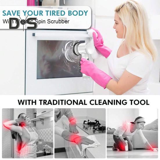 Electric Spin Brush Cordless High Torque Handheld Rotary Brush Tub Shower Tile Floor Scrubber with 5 Replaceable Heads